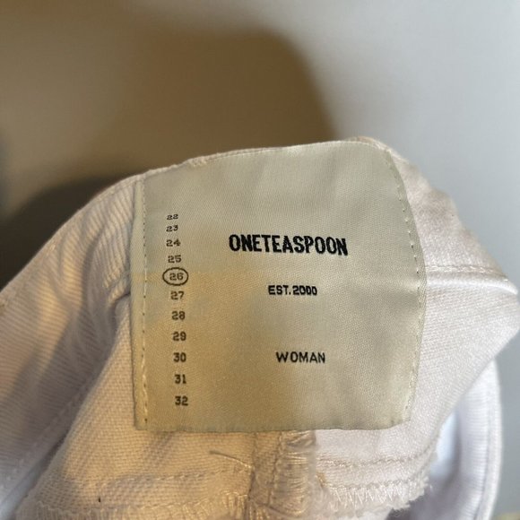 One Teaspoon Skirt 26 White Denim Frayed Distressed Mini Short small festival - Picture 5 of 6